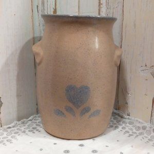 Handmade Ceramic Utensil Holder w/ Blue Sponge Heart Design